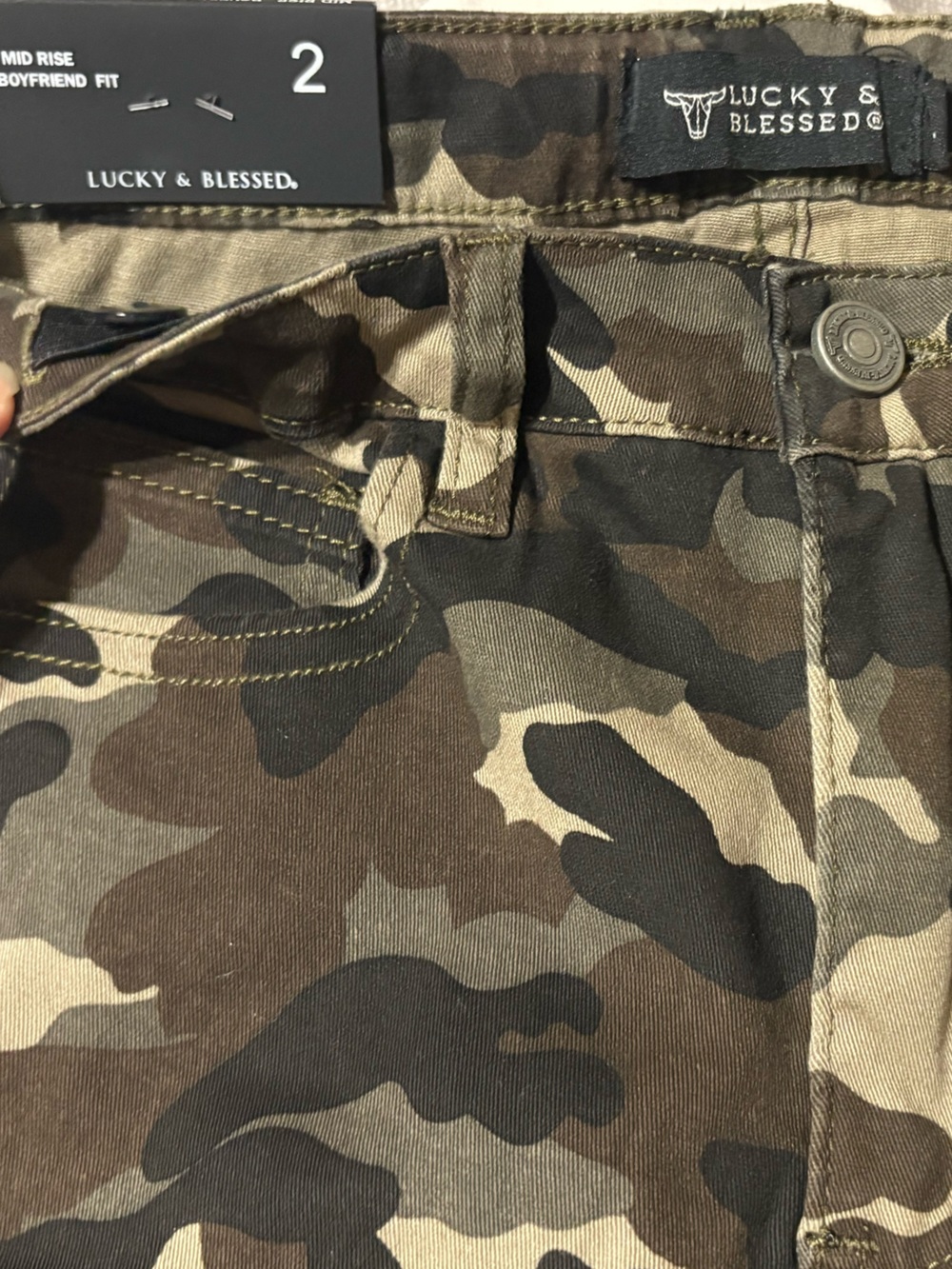 Lucky & Blessed Camo Cargo Pants in Olive, Brown & Black - Picture 4 of 11